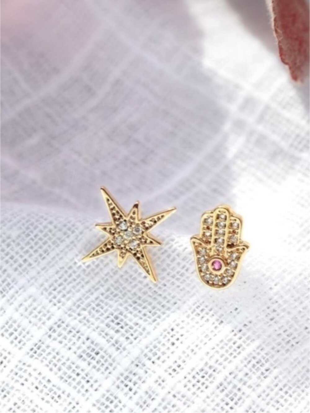 14k Gold Plated Hamsa Star Cubic Zirconia Stud Earrings